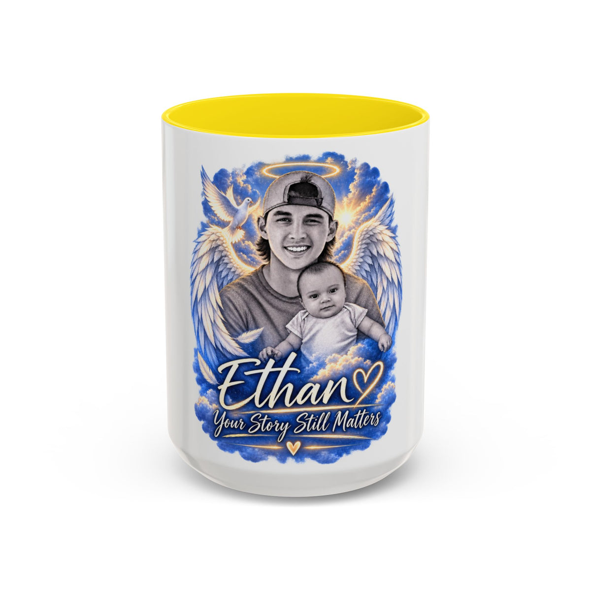 Memorial Coffee Mug — Personalized "Ethan  Your Story Still Matters" Angel Wings Tribute