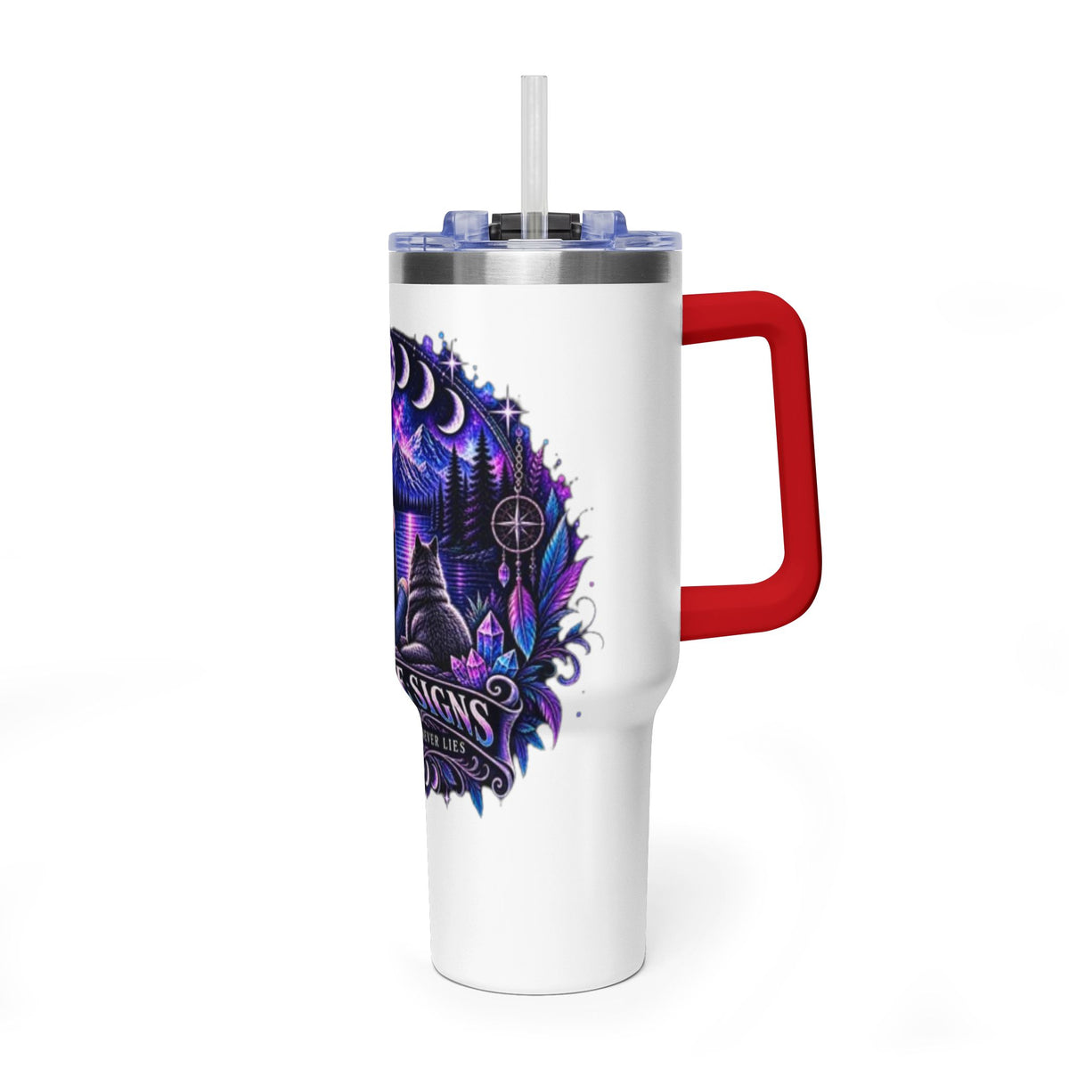 40oz Vacuum Tumbler – 'Trust the Signs' Moonlit Forest Design