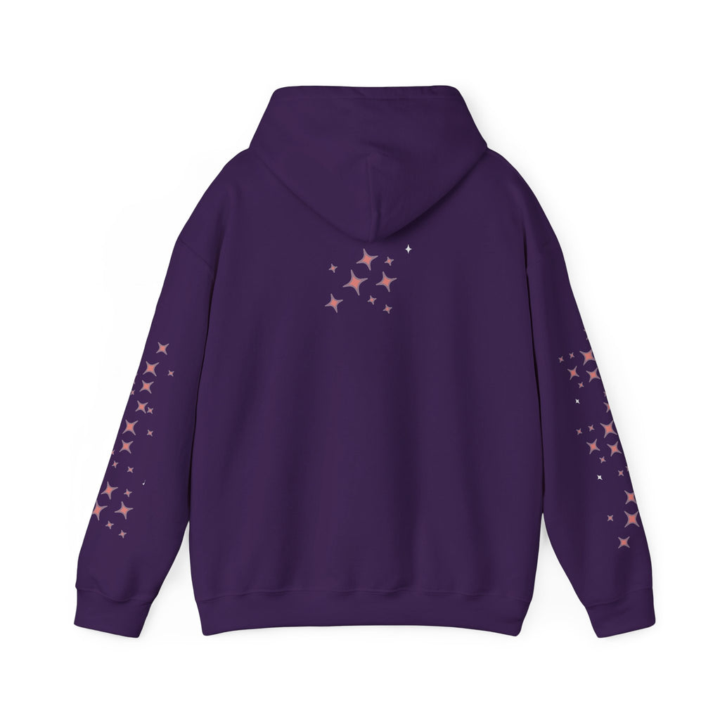 Queen Energy Hoodie — Feminine Crown Graphic Pullover with Star Sleeve Accents