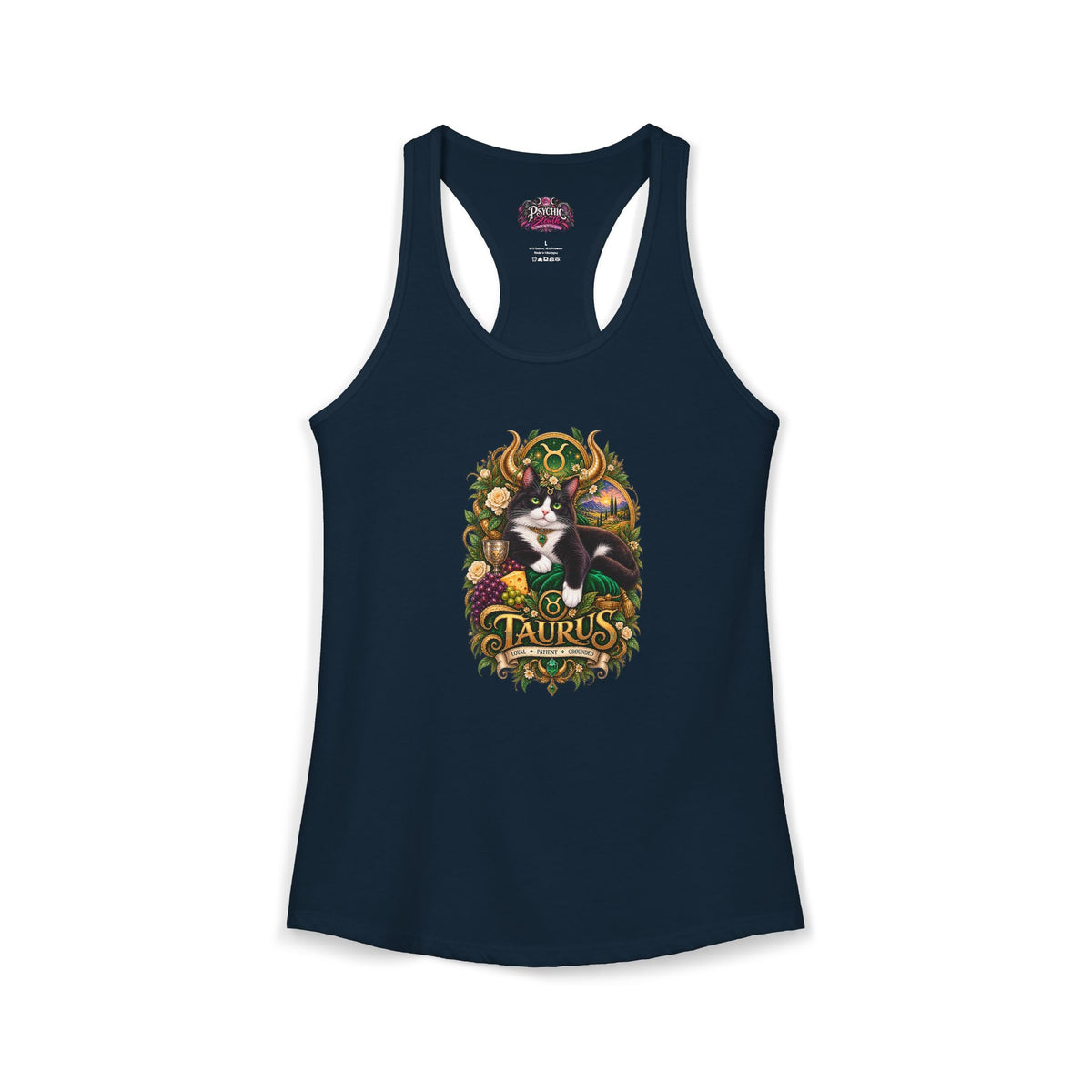 Taurus Tuxedo Cat Zodiac Tank- Celestial Astrology Cat Lover Tank