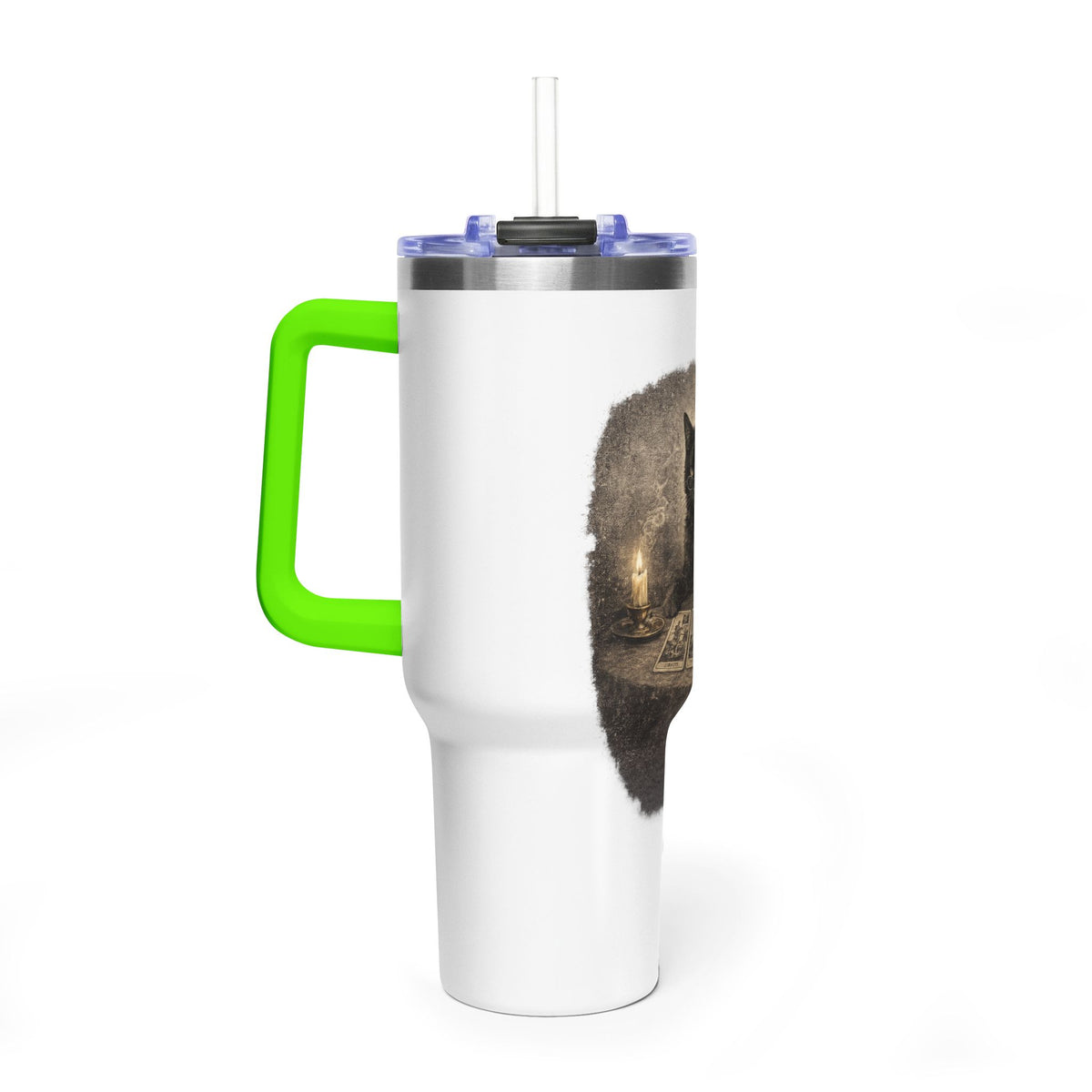 40oz Black Cat Tarot Tumbler — Witchy Tarot Coffee Travel Mug