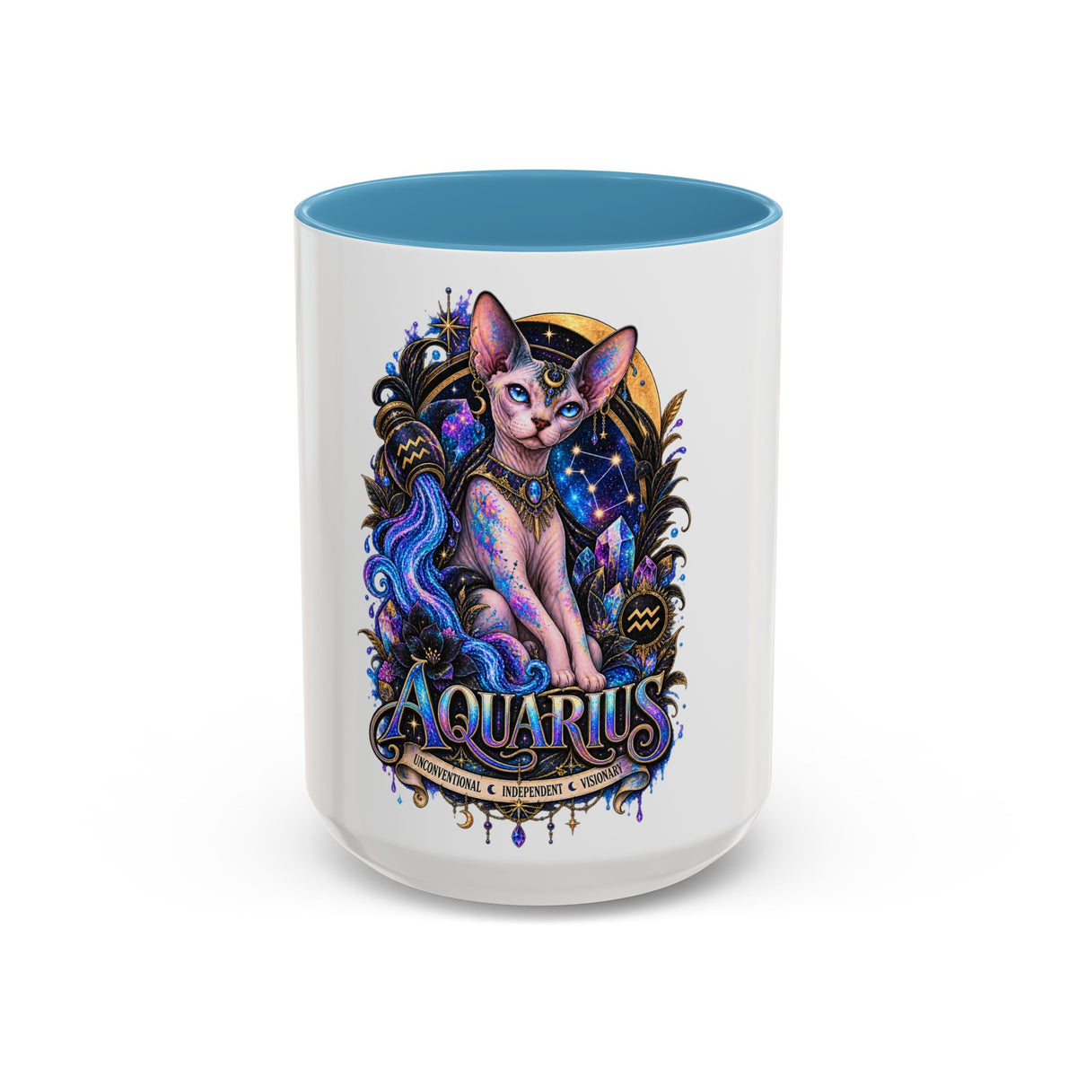 Aquarius Zodiac Cat Coffee Mug — Sphynx Astrology 11/15oz Accent Mug