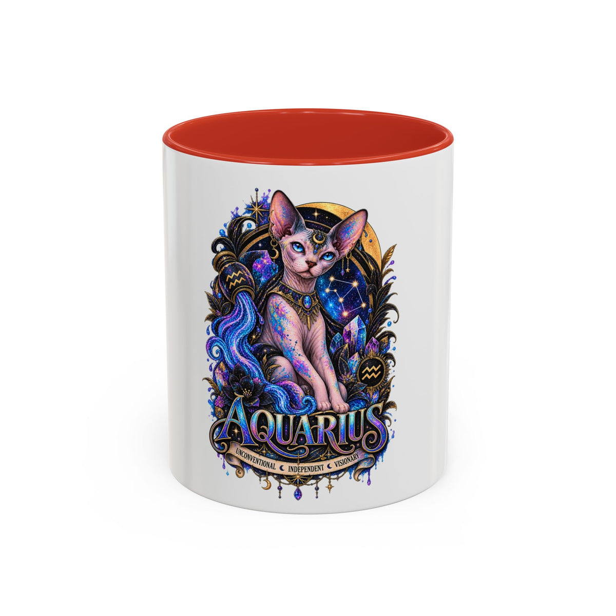 Aquarius Zodiac Cat Coffee Mug — Sphynx Astrology 11/15oz Accent Mug