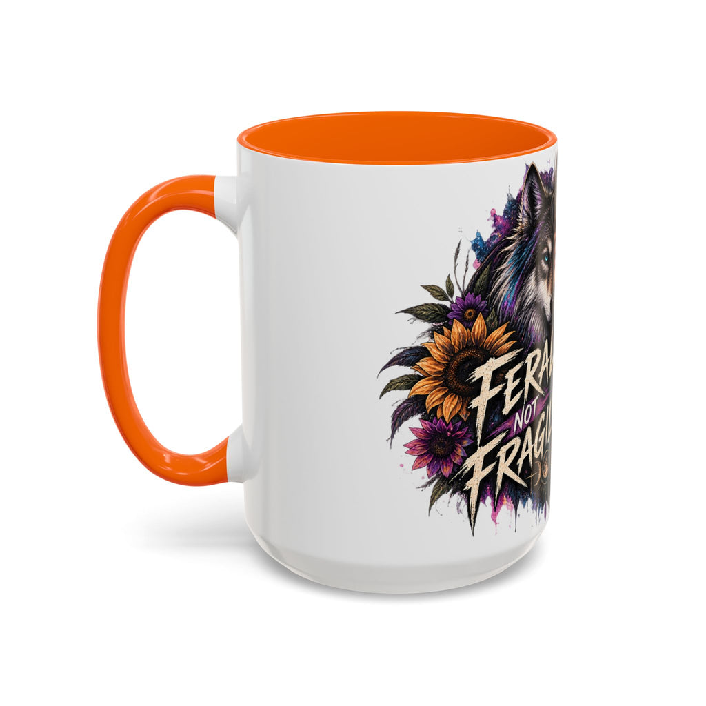Feral Not Fragile Accent Coffee Mug — Wolf Goddess 11oz/15oz