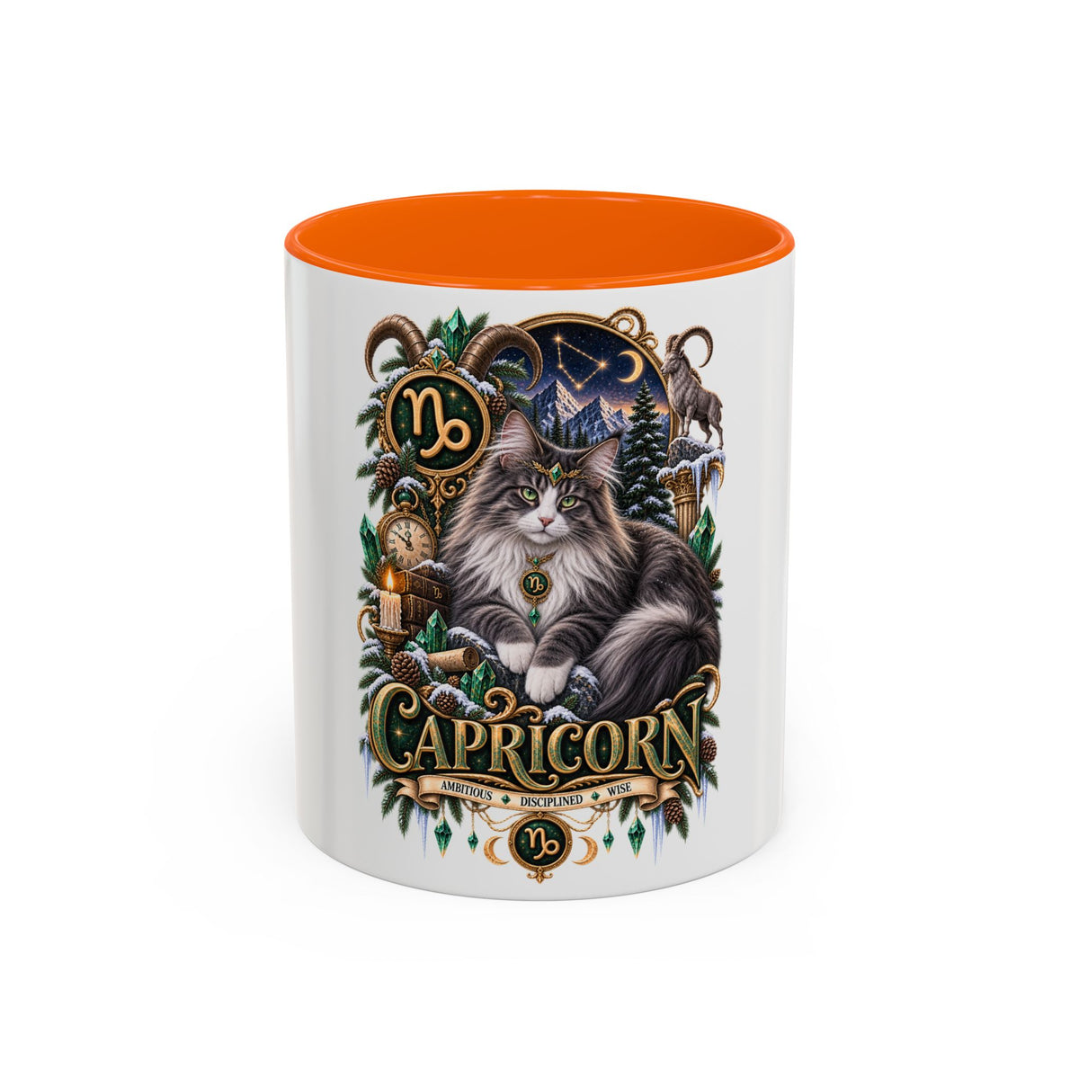 Capricorn Norwegian Forest Zodiac Cat Accent Coffee Mug – Astrology Cat Gift (11/15 oz)