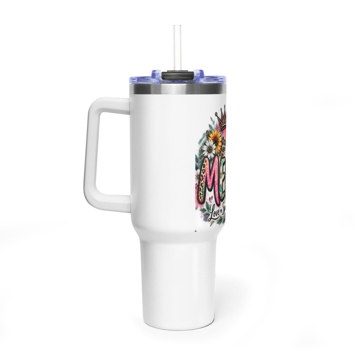 40oz Mama Tumbler – Floral Crown, Butterfly & 'Mama' Design Vacuum Thermal Mug