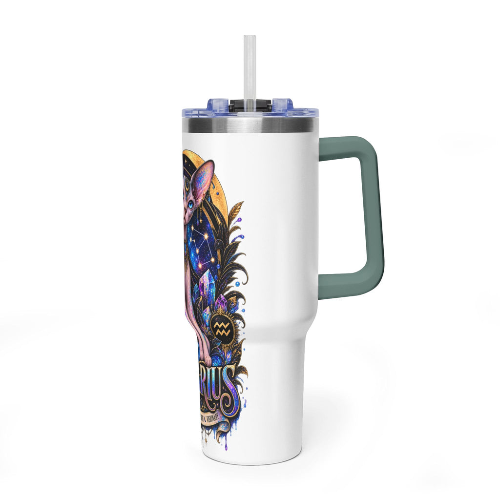 40oz Aquarius Zodiac Tumbler — Sphynx Cat Astrology Vacuum Thermal Cup