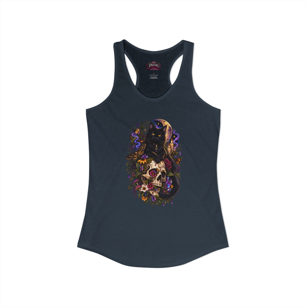 Gothic Black Cat Floral Skeleton Tank