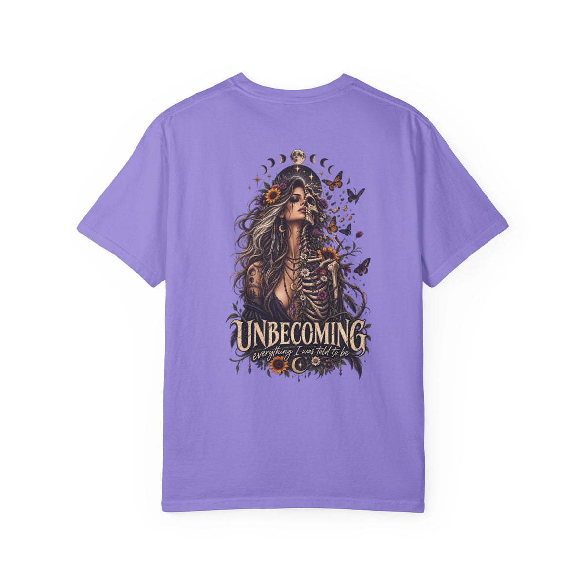 Unbecoming Gothic Moon T‑Shirt — Witchy Skeleton Art Tee
