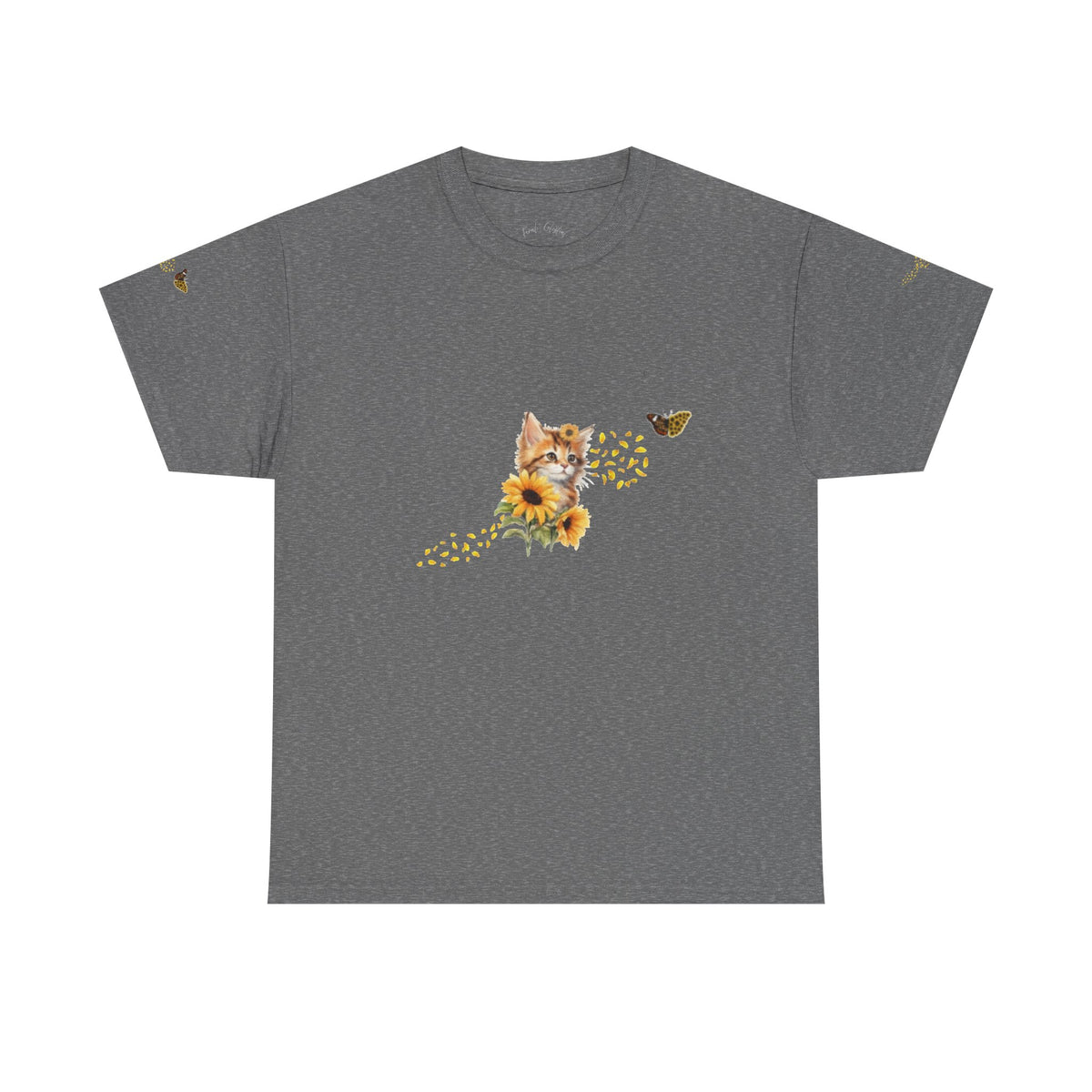 Sunflower Kitten Tee | Butterfly Accent, Floral Cat Shirt
