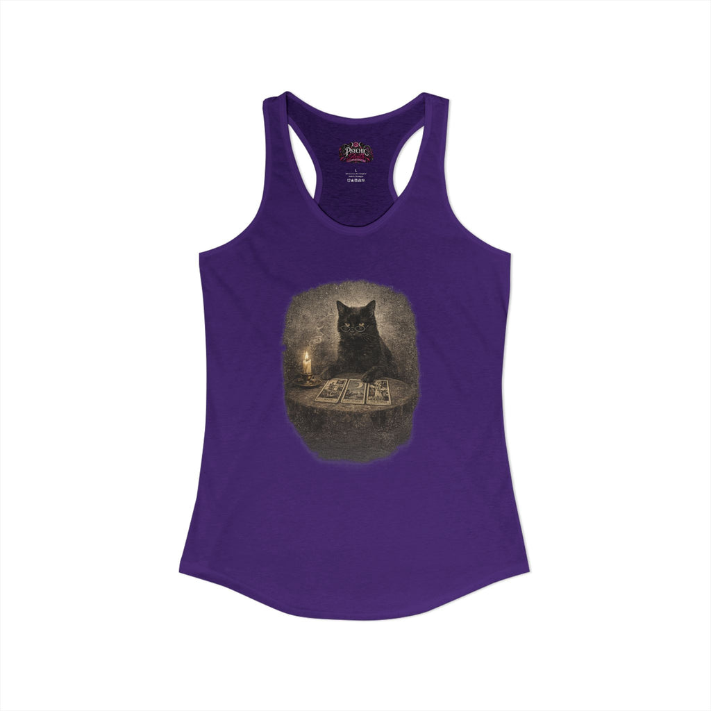 Black Cat reading Tarot Cards Tank