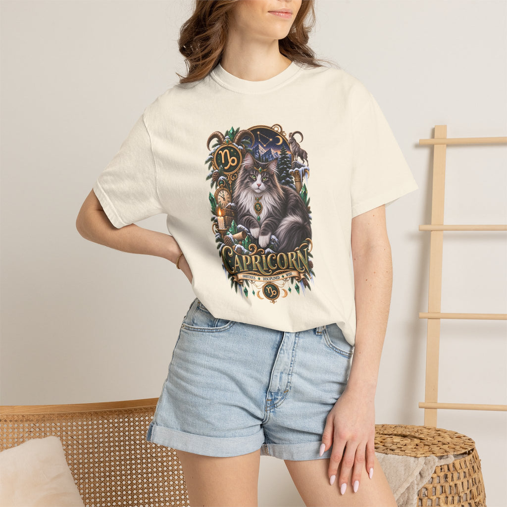 Capricorn Zodiac Norwegian Mountain Cat T-Shirt — Astrological Horoscope Tee