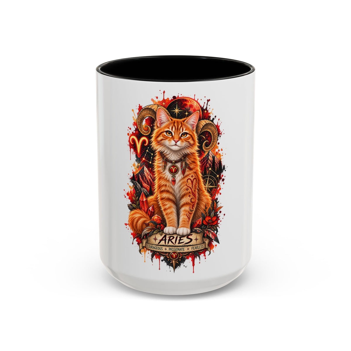 Aries Orange Tabby Cat Zodiac Coffee Mug – Cute Orange Tabby Astrology Accent Mug (11/15 oz)