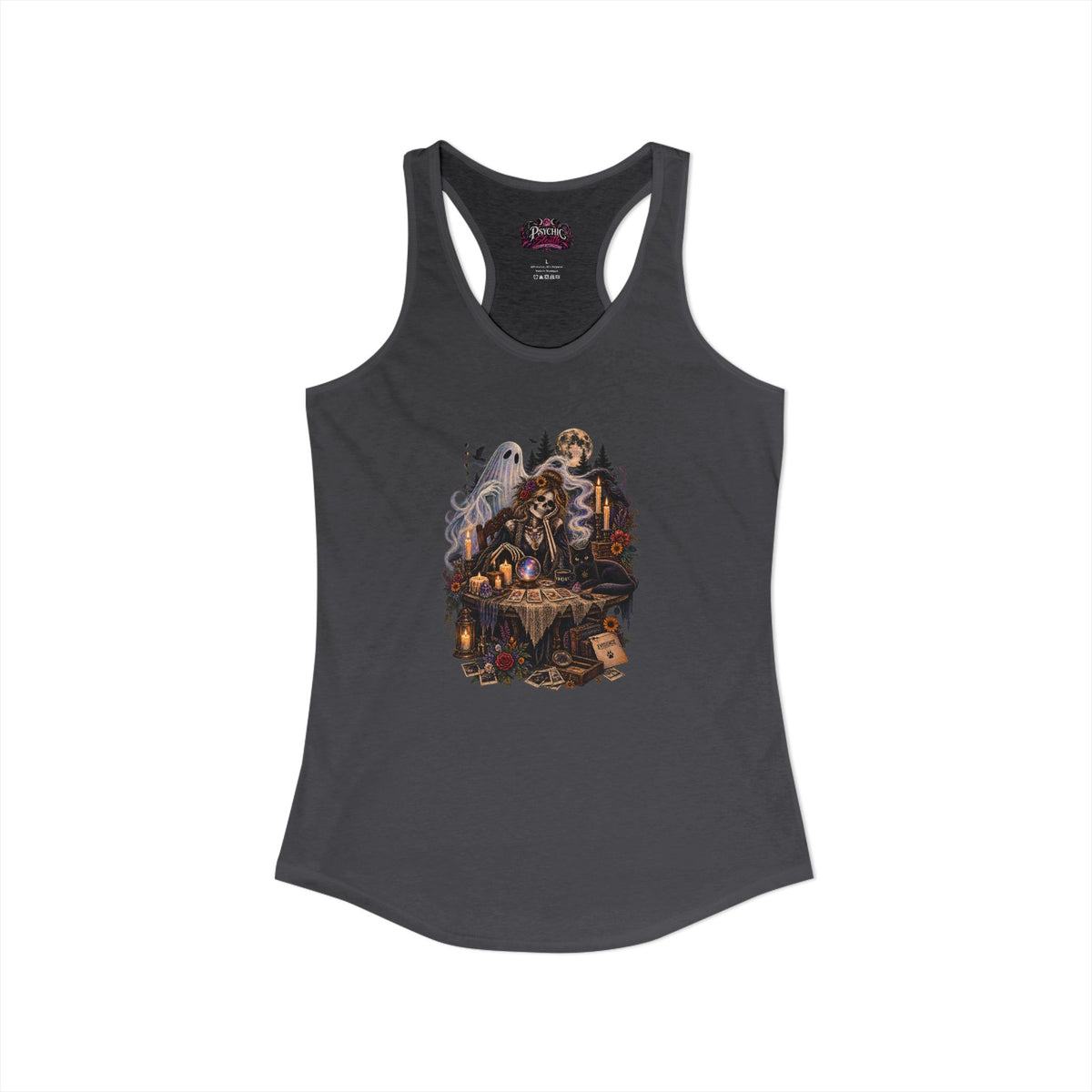Ghost, Skeleton and Black Cat Read Tarot Cards Tank
