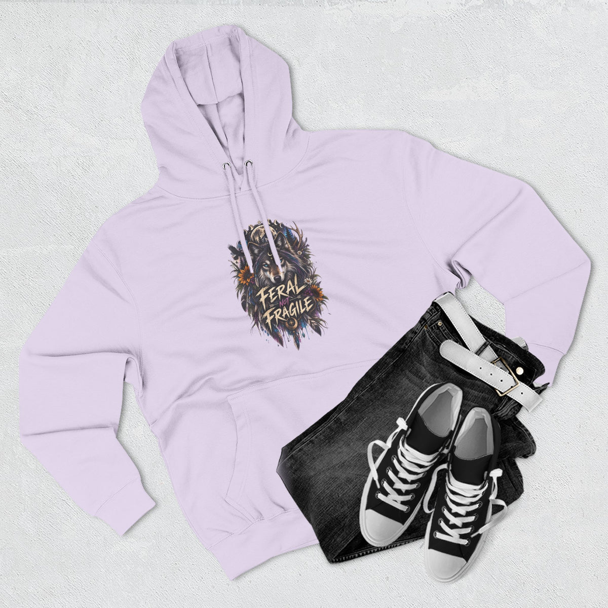 Feral not Fragile Wolf Graphic Hoodie — Wildlife-Inspired Comfort Pullover