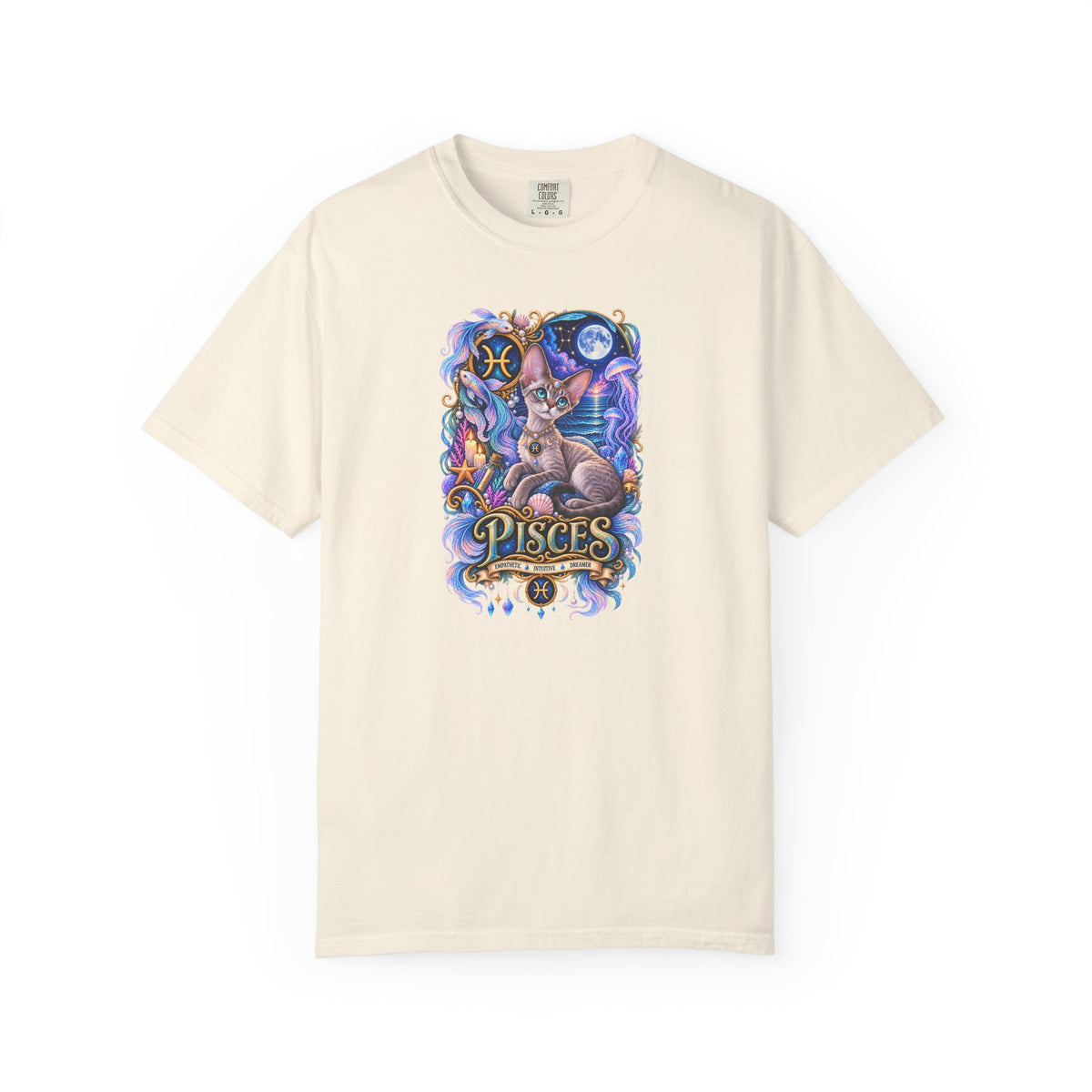 Pisces Devon Rex Cat Zodiac T-Shirt — Mystical Cat Astrology Tee