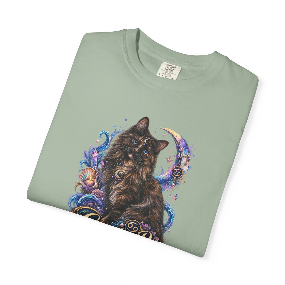 Cancer Zodiac T‑Shirt — Mystical Tortoiseshell   Cat Horoscope Design