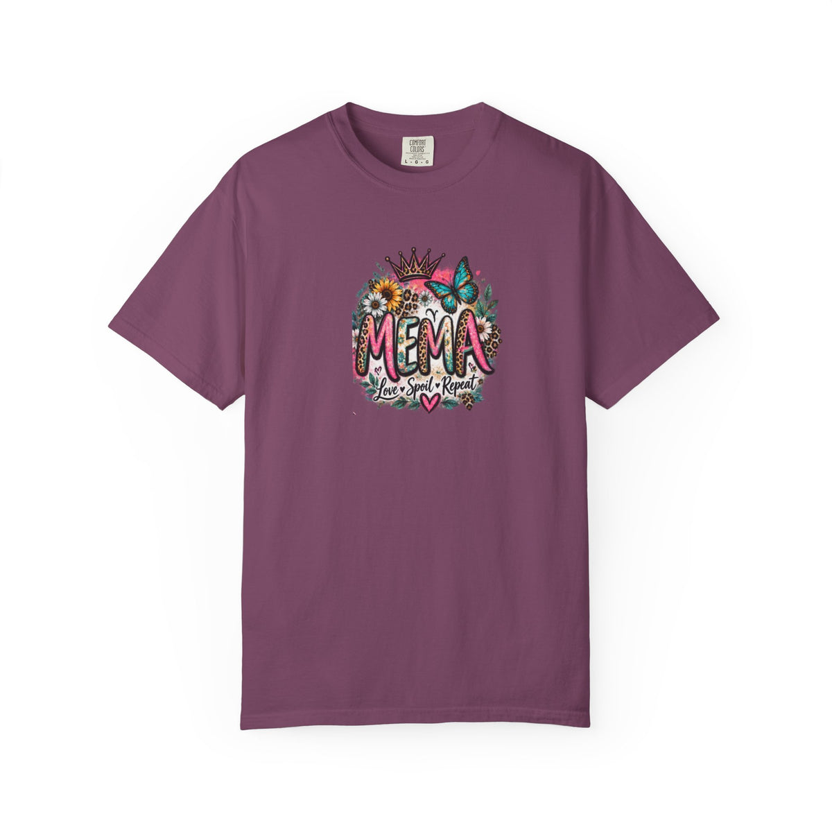 MEMA Floral Crown Tee — Cute Grandma Shirt with Butterfly & Heart Design