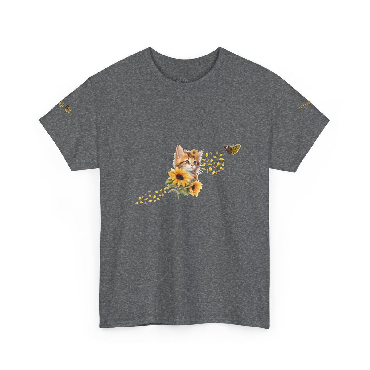 Sunflower Kitten Tee | Butterfly Accent, Floral Cat Shirt