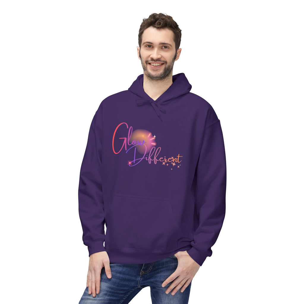 Glow Different Hoodie — Pastel Brush Script Inspirational Pullover