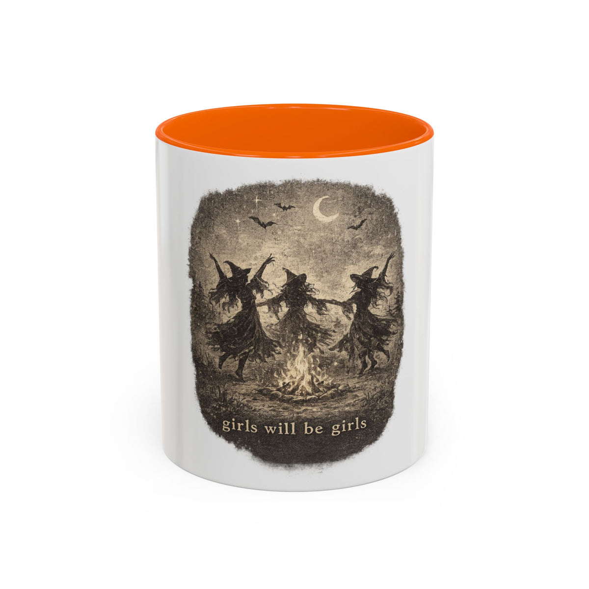 Witch Circle Coffee Mug — "Girls Will Be Girls" Vintage Halloween Accent Mug