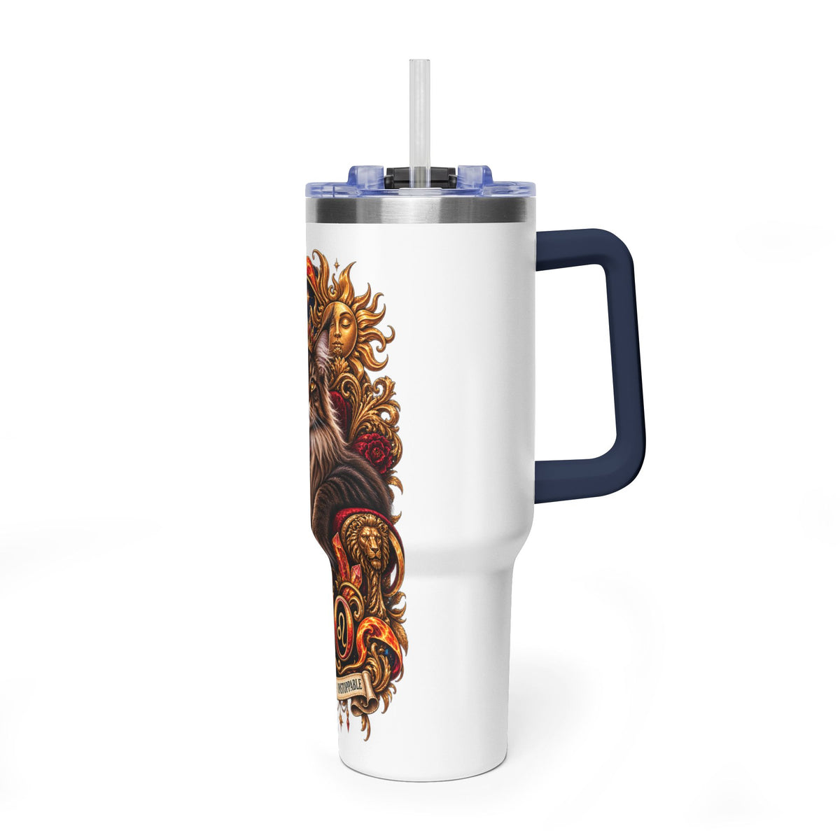 Leo Zodiac 40oz Vacuum Tumbler – Maine Coon Cat Astrology Travel Mug