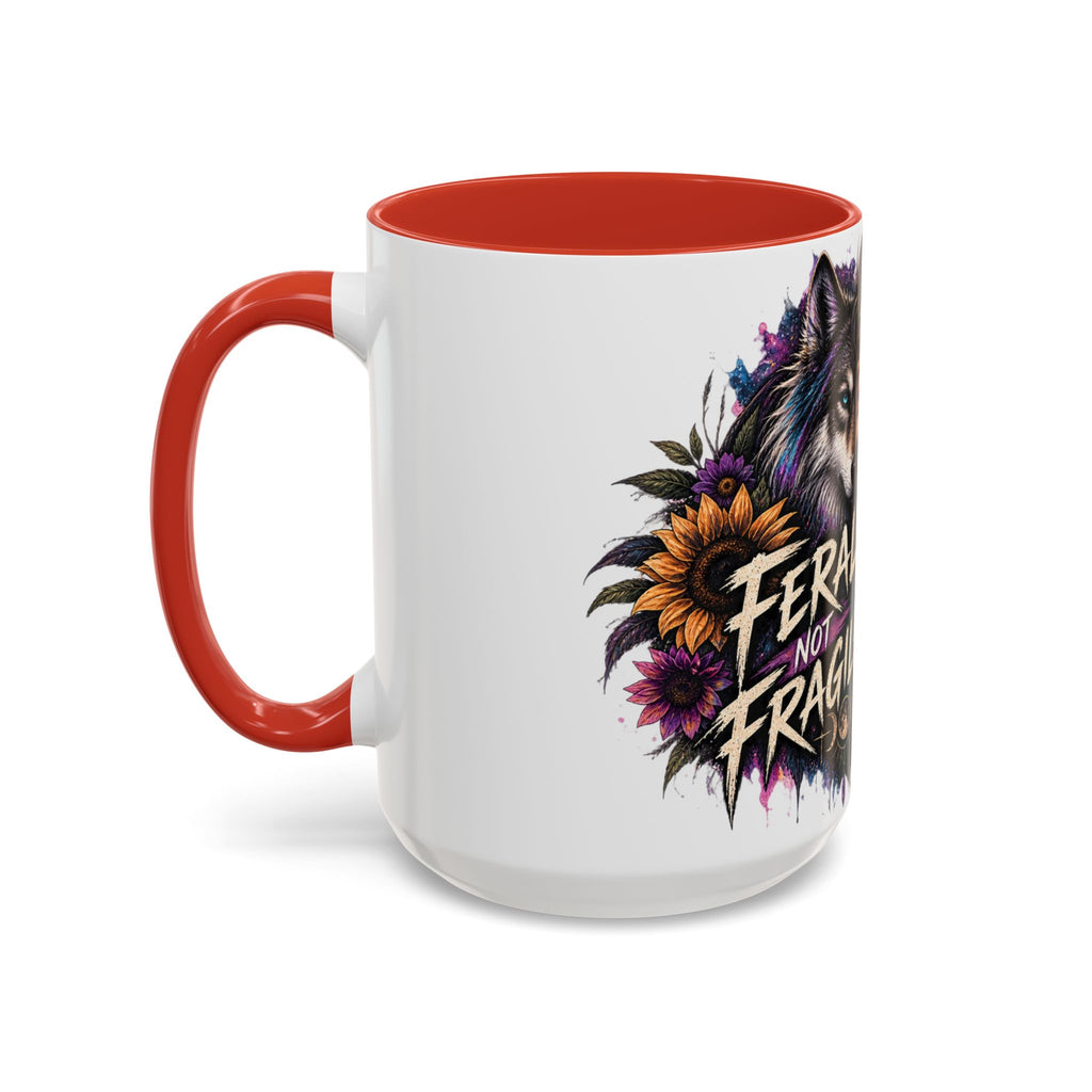 Feral Not Fragile Accent Coffee Mug — Wolf Goddess 11oz/15oz