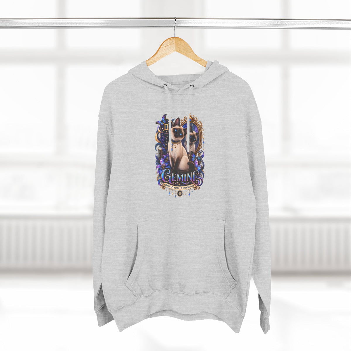 Gemini Siamese Zodiac Hoodie — Mystical Celestial Cat Astrology Design