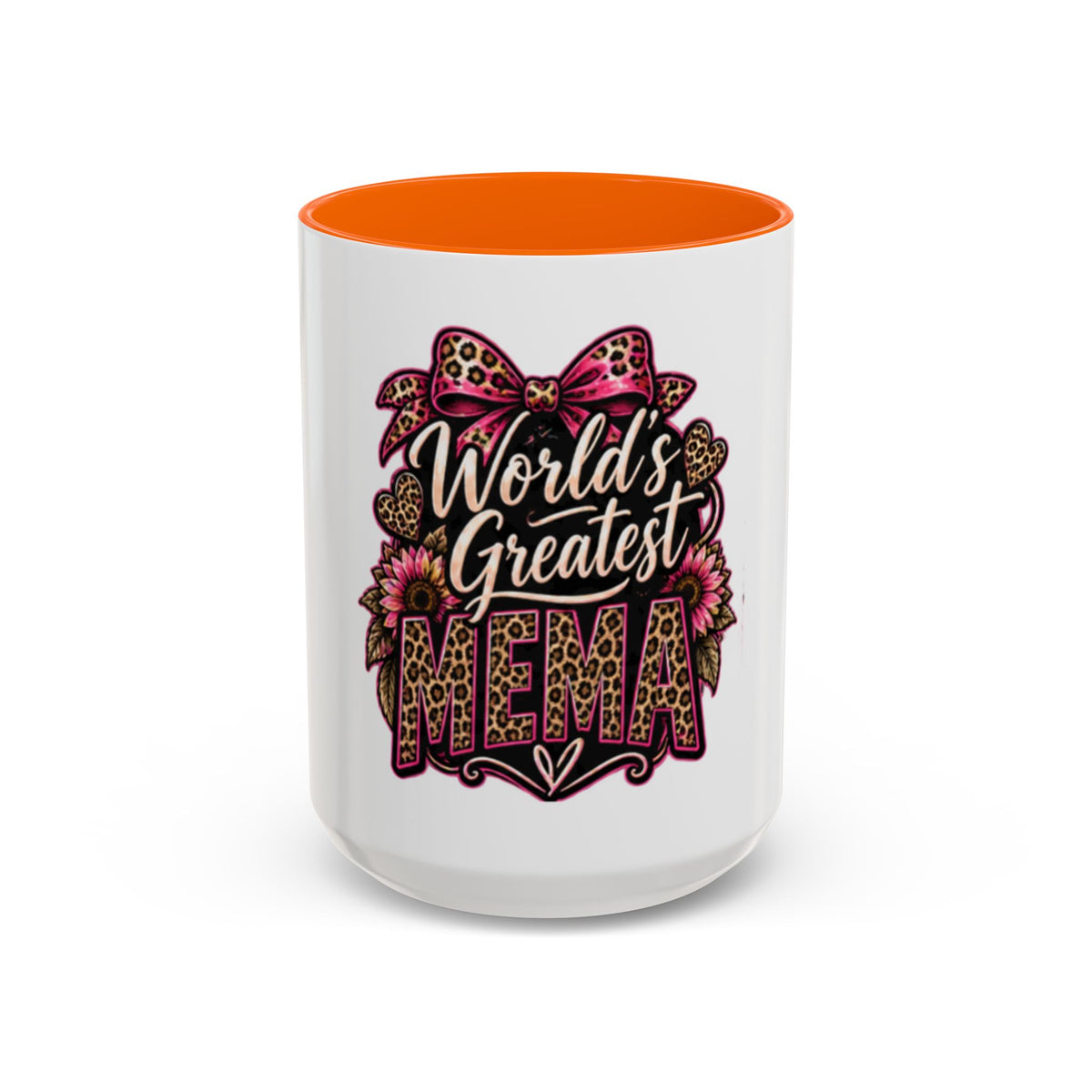 World's Greatest Mema Accent Coffee Mug – Leopard Pink Bow Gift for Grandma (11/15 oz)