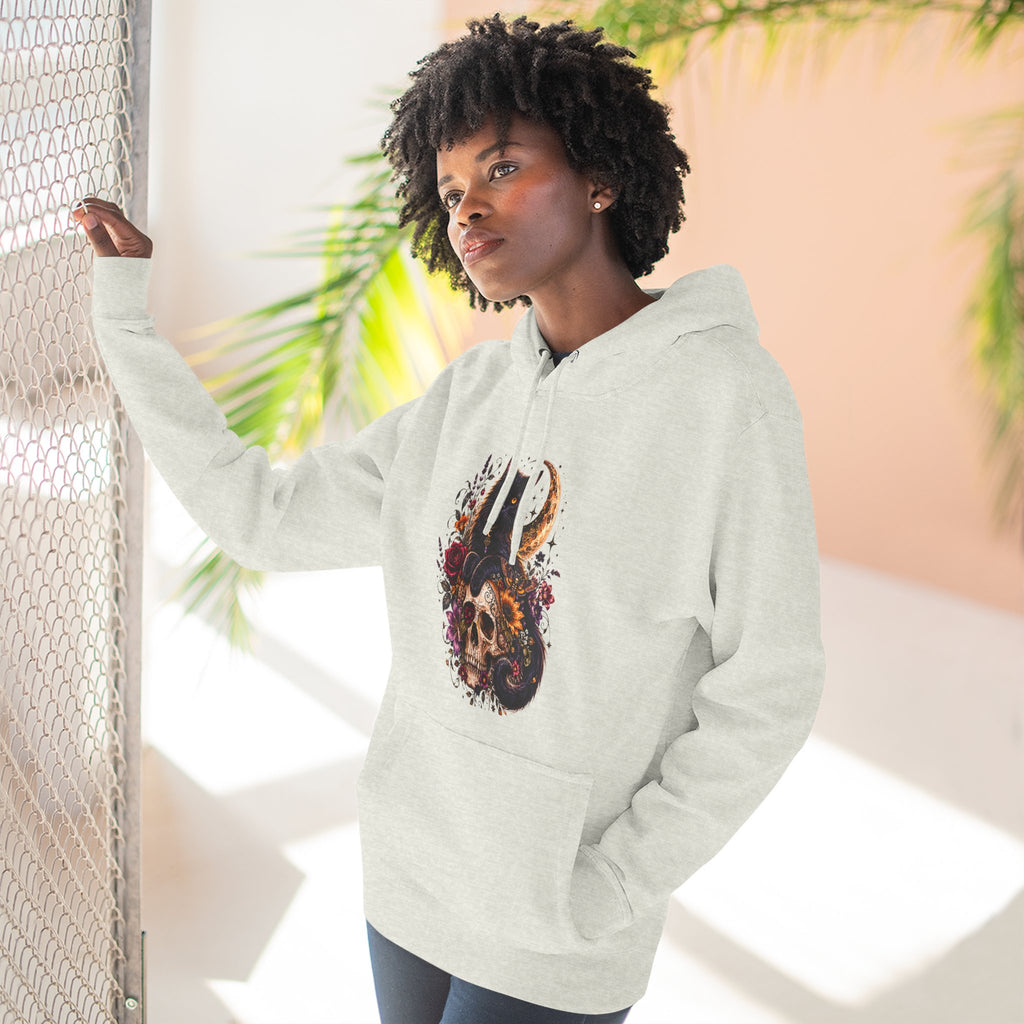 Skull & Cat Hoodie — Romantic Gothic Celestial Moon Graphic Fleece Pullover
