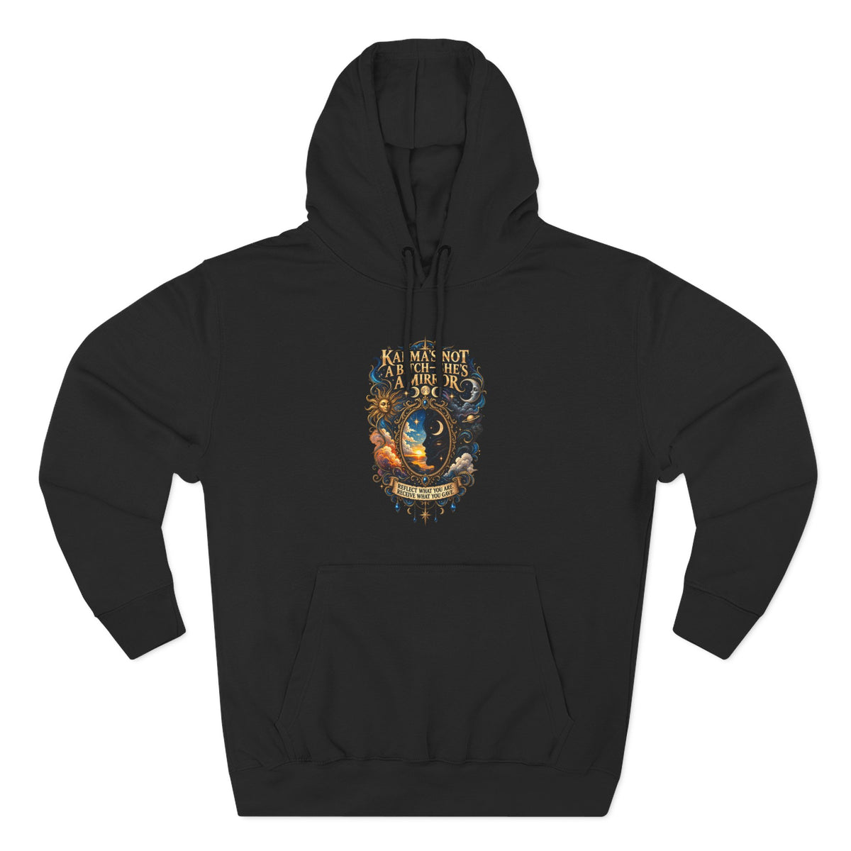 "Karma's not a Bitch she's a Mirror" Hoodie — Spiritual Boho Graphic Pullover