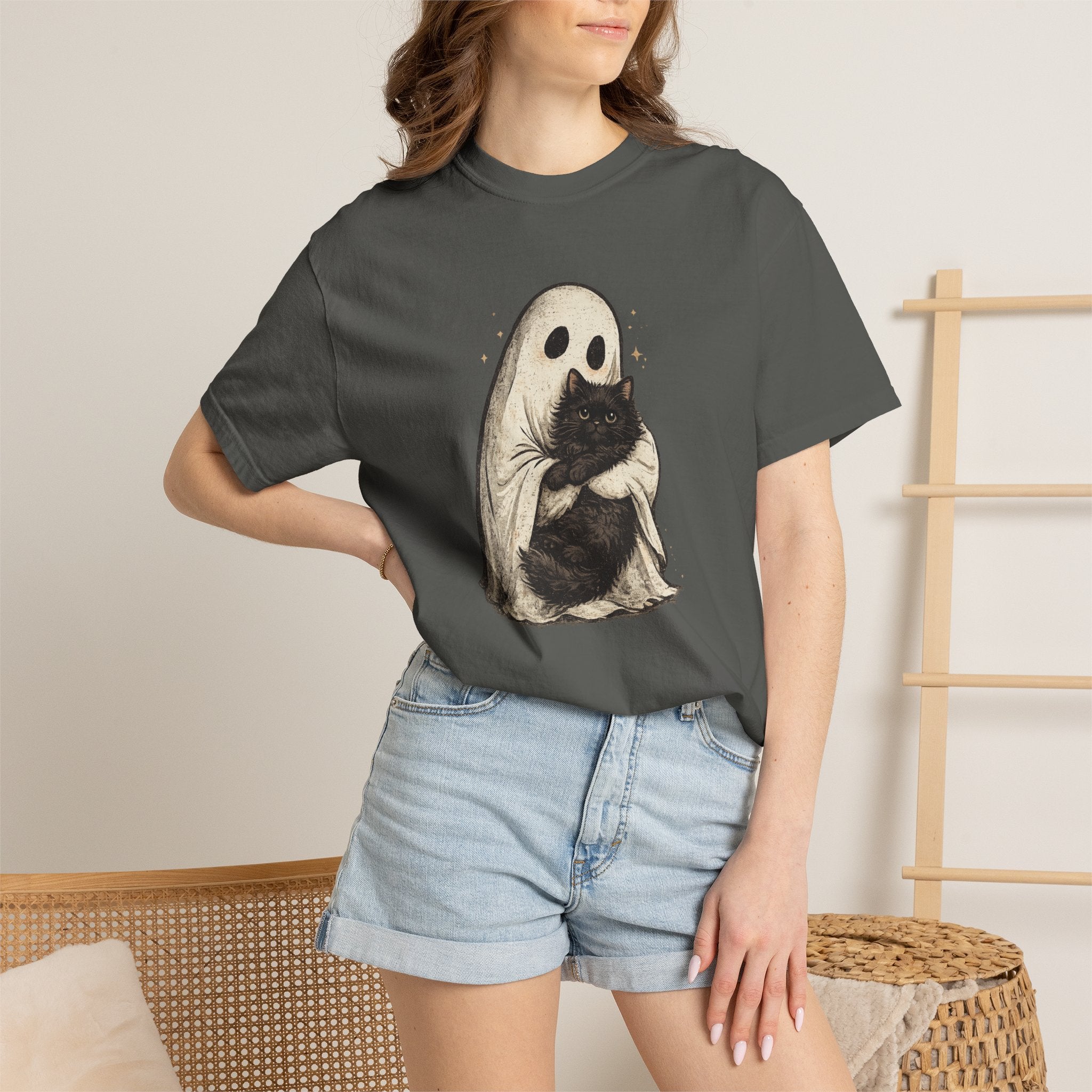 Ghost Hug T-Shirt — Cute Ghost Holding Cat Graphic Tee