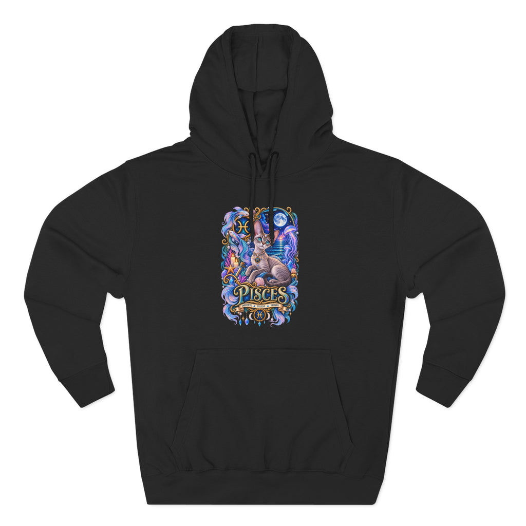 Pisces Zodiac Devon Rex Cat Hoodie — Mystical Watercolor Fish Astrology Pullover