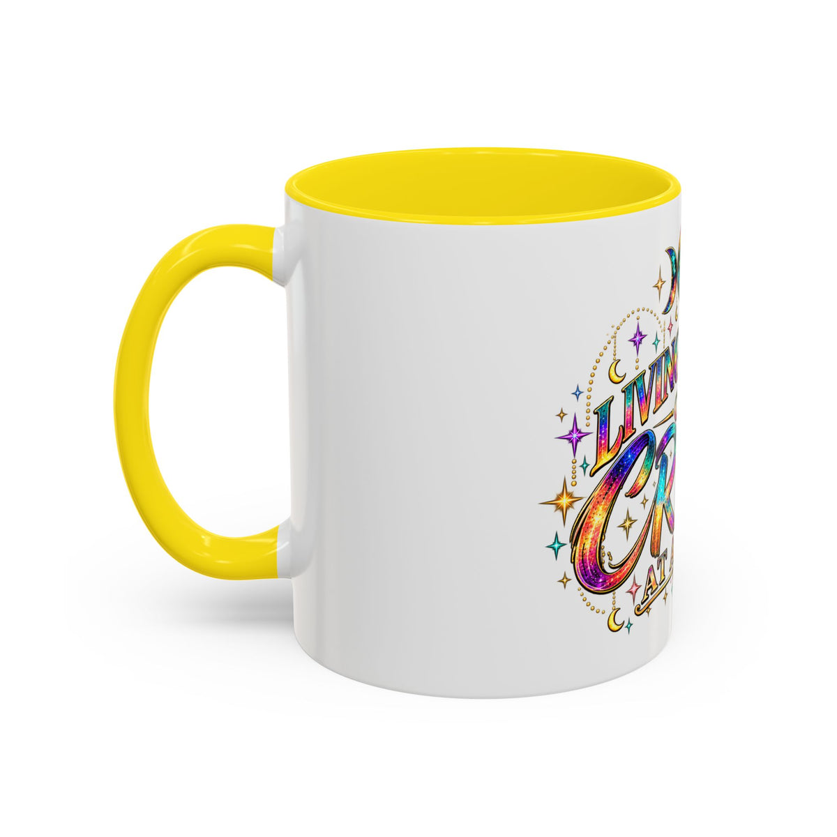 Coffee Mug — "Living My Life One Crisis at a Time" Colorful Boho Accent Mug (11/15oz)