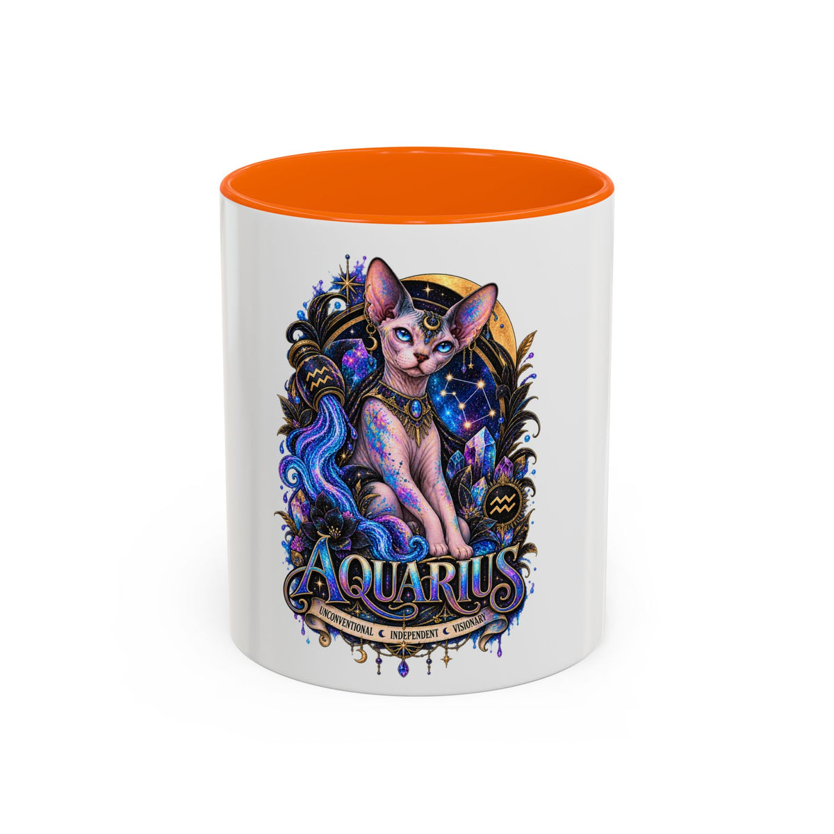 Aquarius Zodiac Cat Coffee Mug — Sphynx Astrology 11/15oz Accent Mug