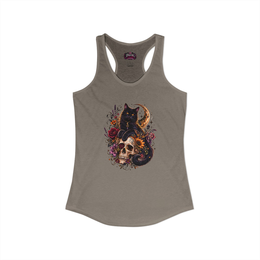 Black Cat and Floral Skeleton Gothic Tank