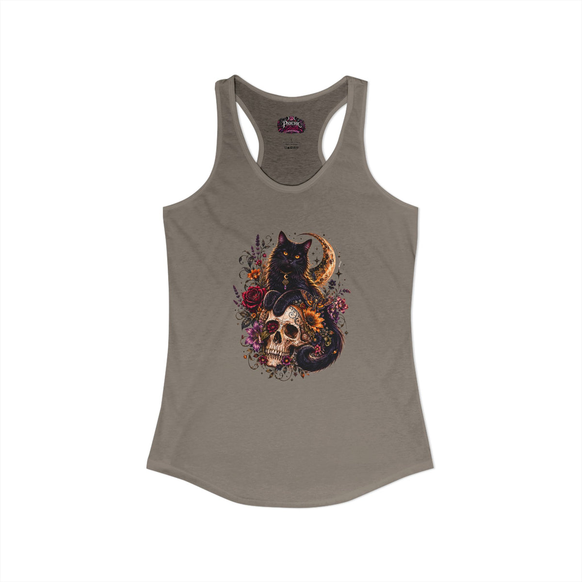 Black Cat and Floral Skeleton Gothic Tank