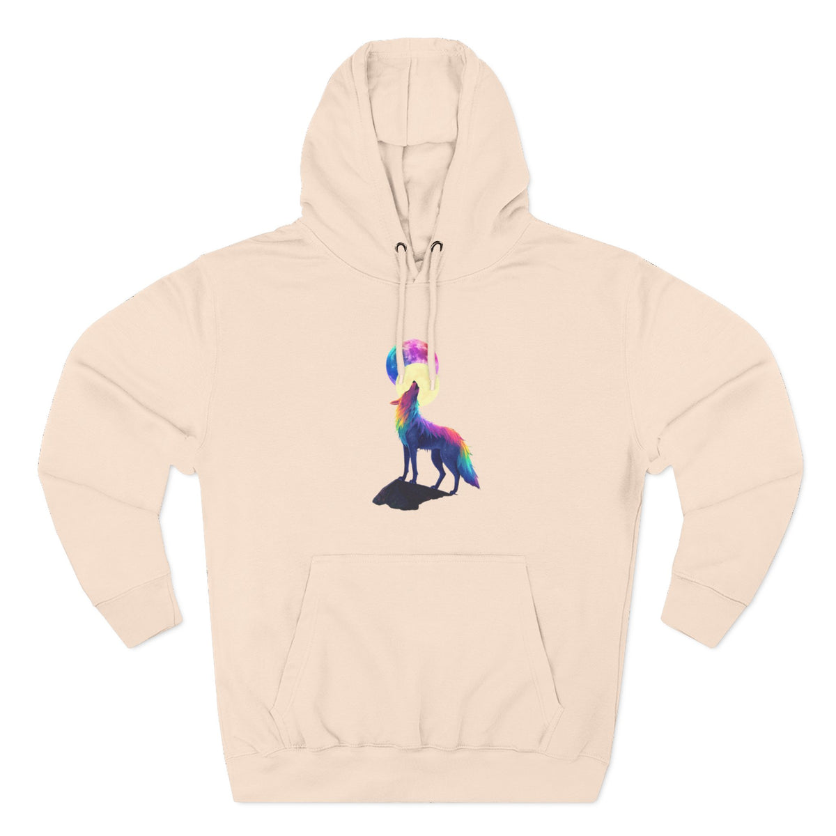 Rainbow Wolf Silhouette Hoodie | Colorful Moon Graphic