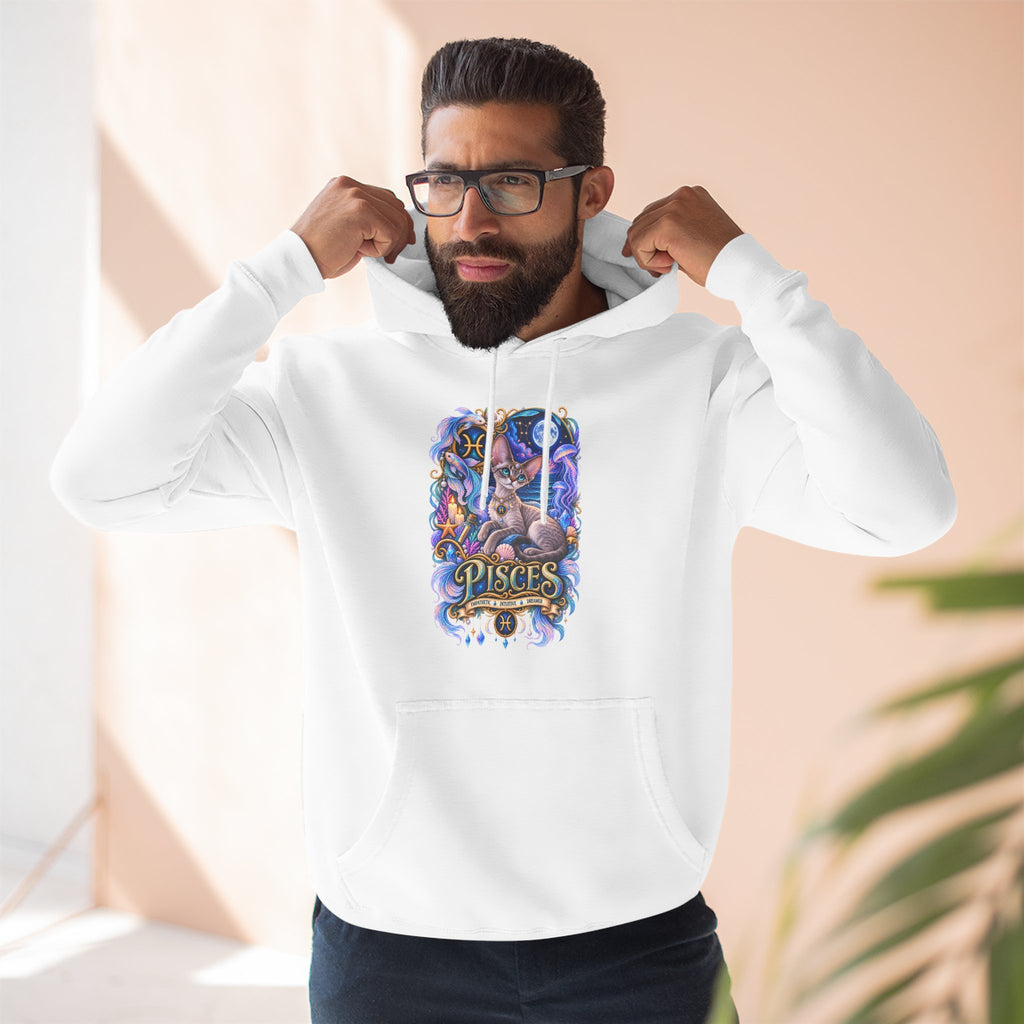 Pisces Zodiac Devon Rex Cat Hoodie — Mystical Watercolor Fish Astrology Pullover