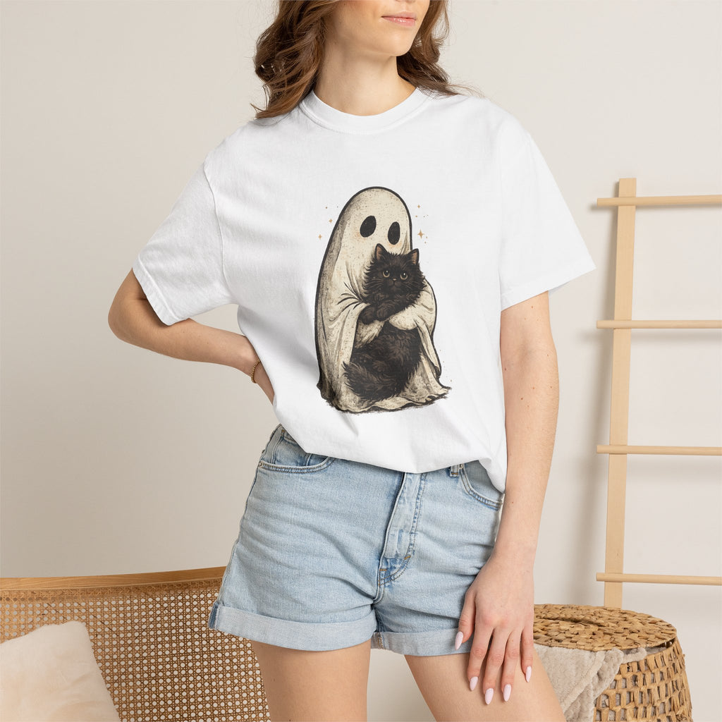 Ghost Hug T-Shirt — Cute Ghost Holding Cat Graphic Tee