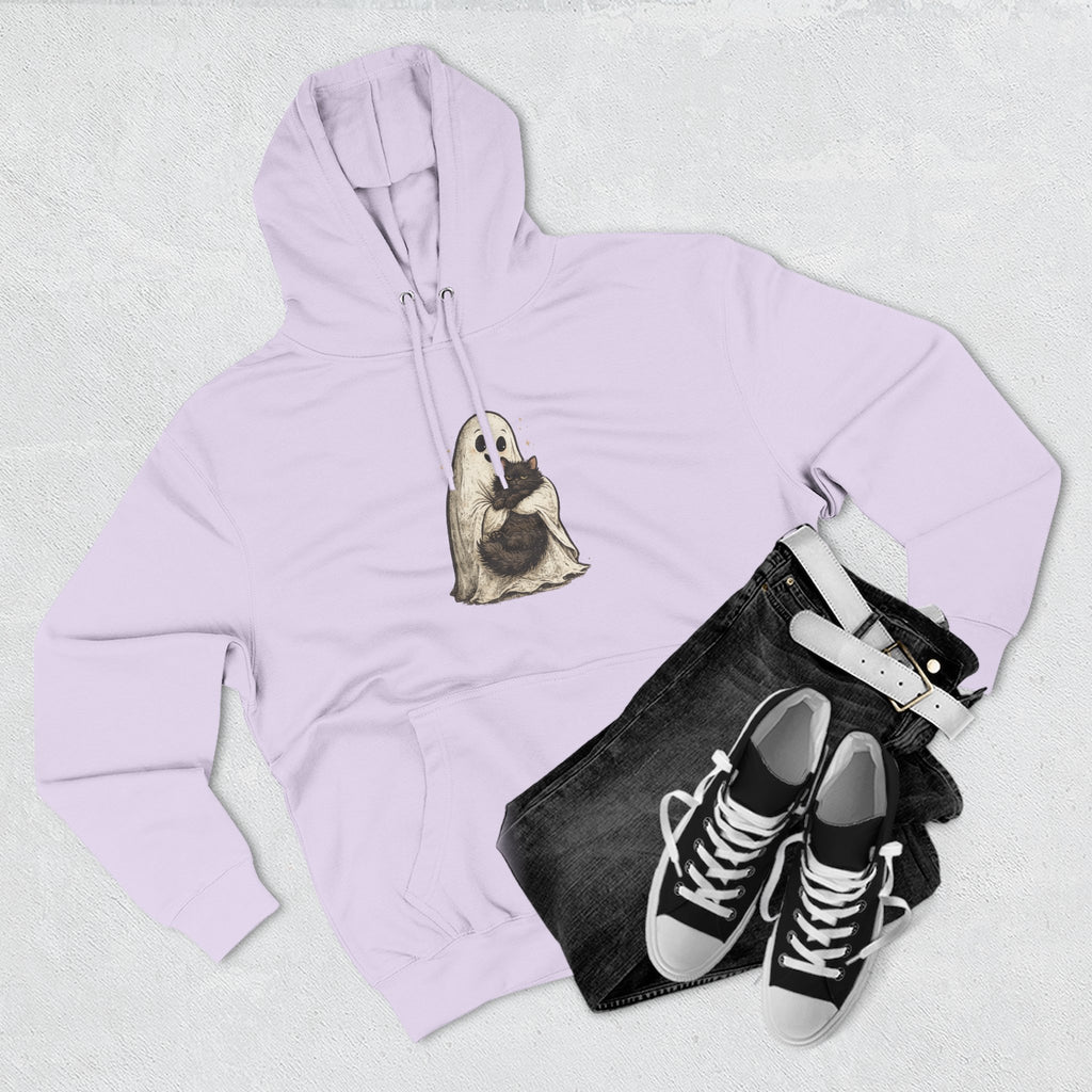 Boo & Meow Ghost Hugging Black Cat hoodie | Cute Spooky Tee Fleece Pullover
