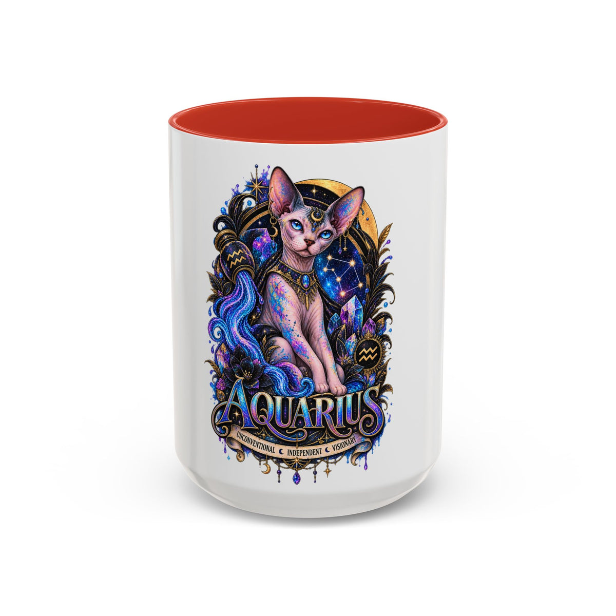 Aquarius Zodiac Cat Coffee Mug — Sphynx Astrology 11/15oz Accent Mug