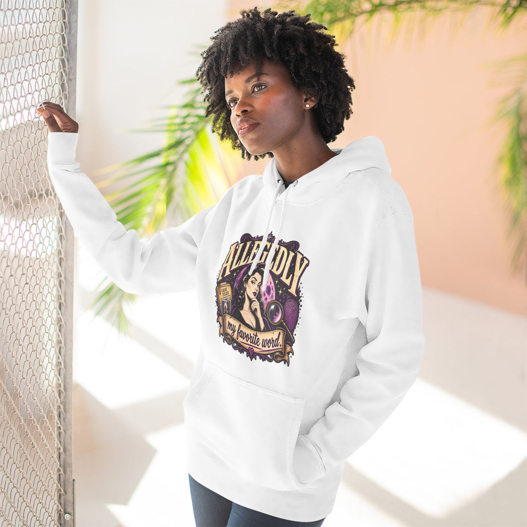 Hoodie — "Allegedly My Favorite Word" Retro Witch Graphic