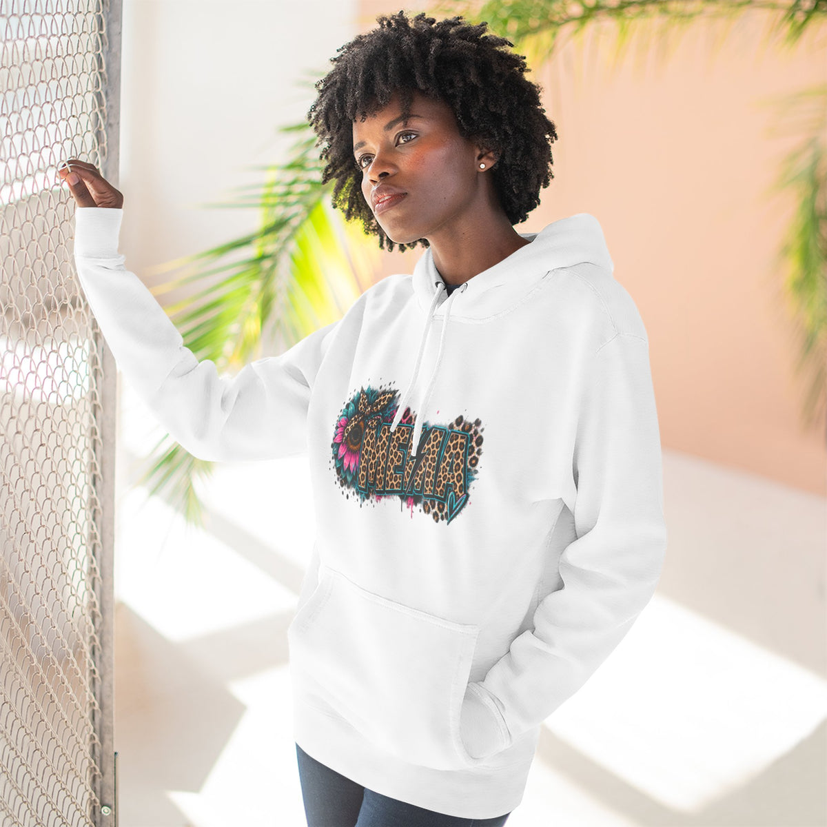 MEMA Leopard Floral Heat Hoodie — Cozy Fleece Pullover with Leopard & Flowers Design
