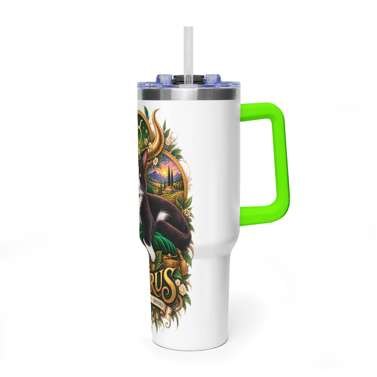Taurus Tuxedo Cat 40oz Tumbler — Zodiac Stainless Steel Vacuum Travel Mug
