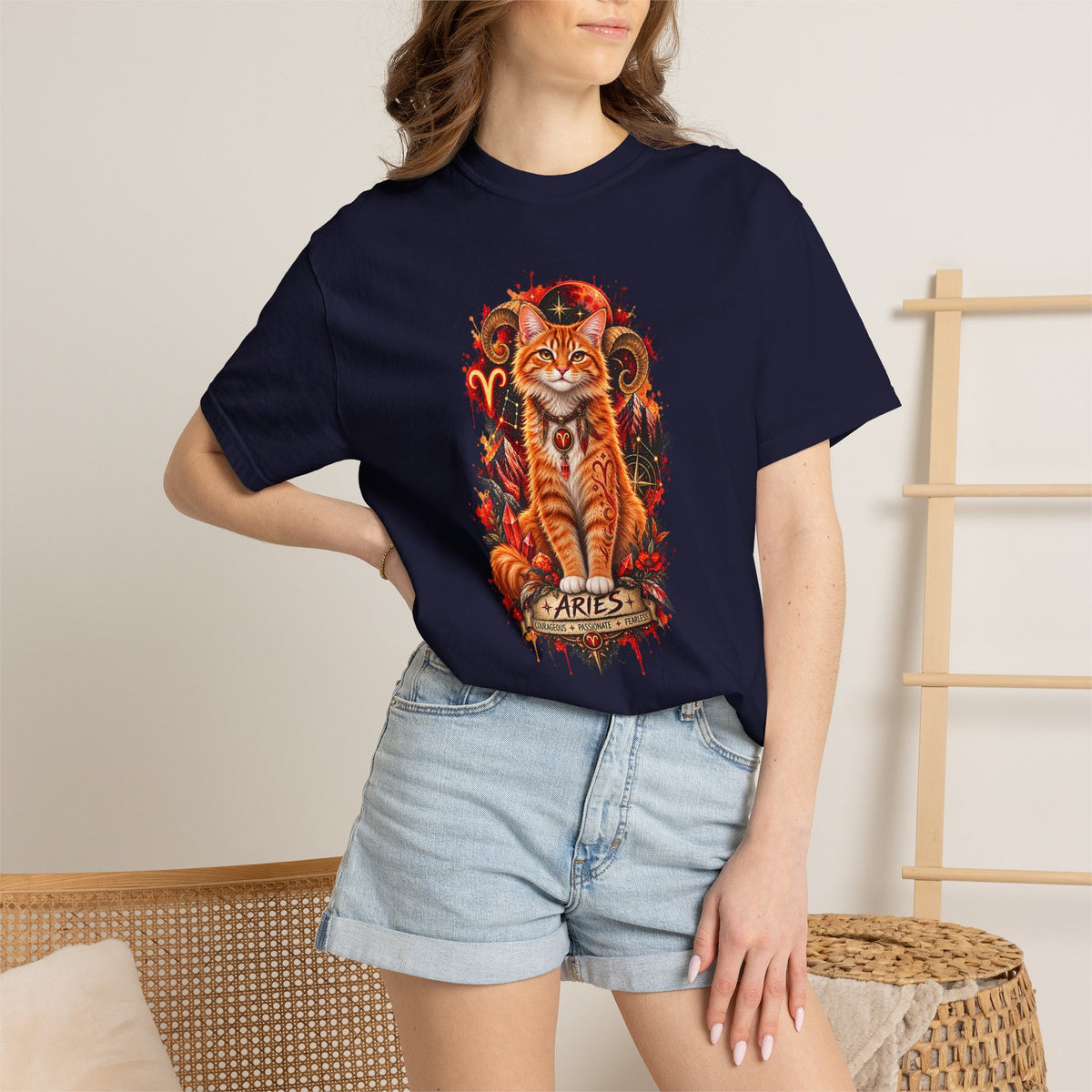 Aries Orange Tabby Cat Zodiac T-Shirt — Fiery Astrological Graphic Tee