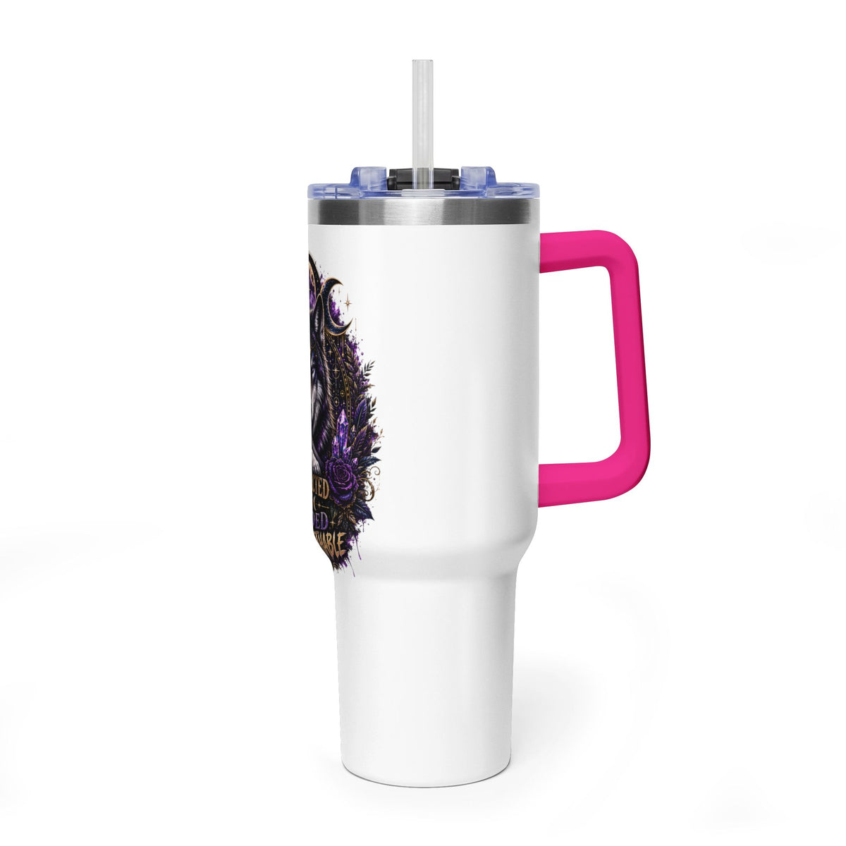 40oz Vacuum Tumbler — 'Protected & Guided' Mystic Wolf Thermal Mug