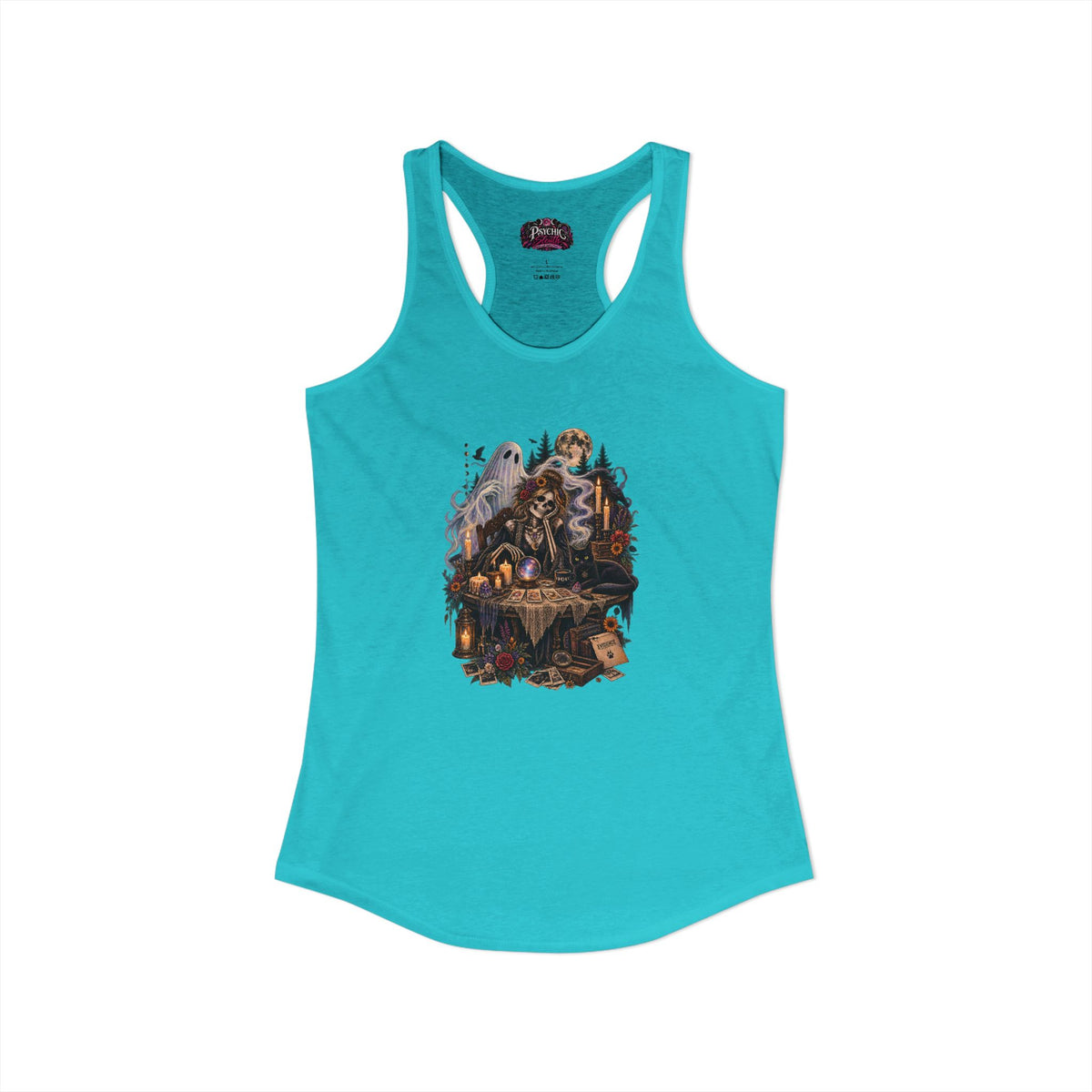 Ghost, Skeleton and Black Cat Read Tarot Cards Tank