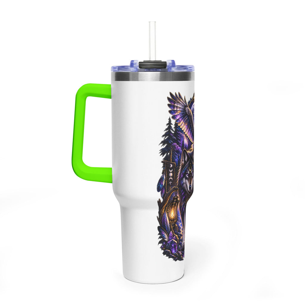 40oz Vacuum Tumbler — Wolf & Owl Spiritual Guide Stainless Travel Mug