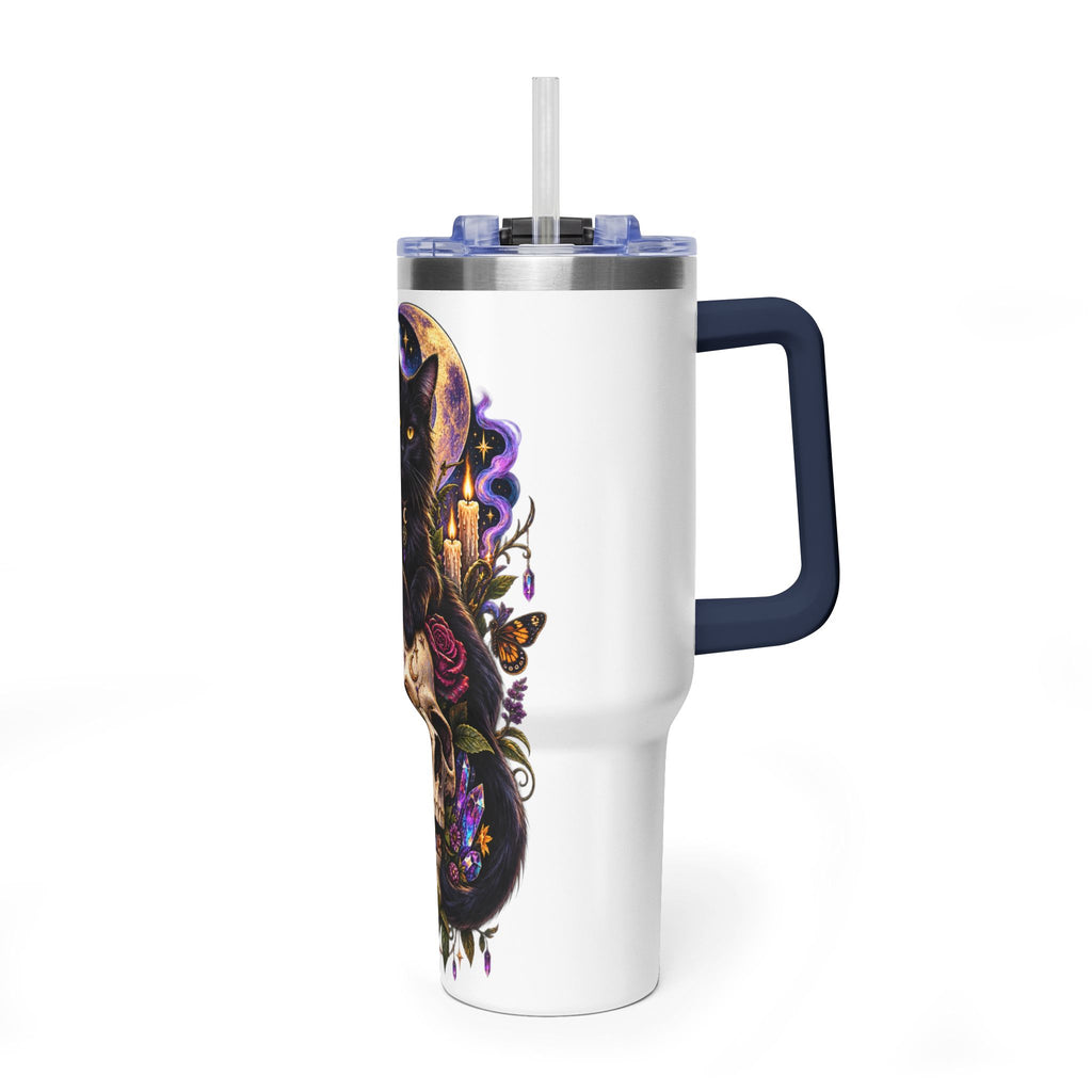 40oz Cat & Skull Thermal Tumbler – Gothic Floral Insulated Travel Mug